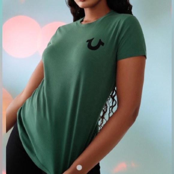 True Religion Women LOGO TEE Green XS NWT - Picture 2 of 8